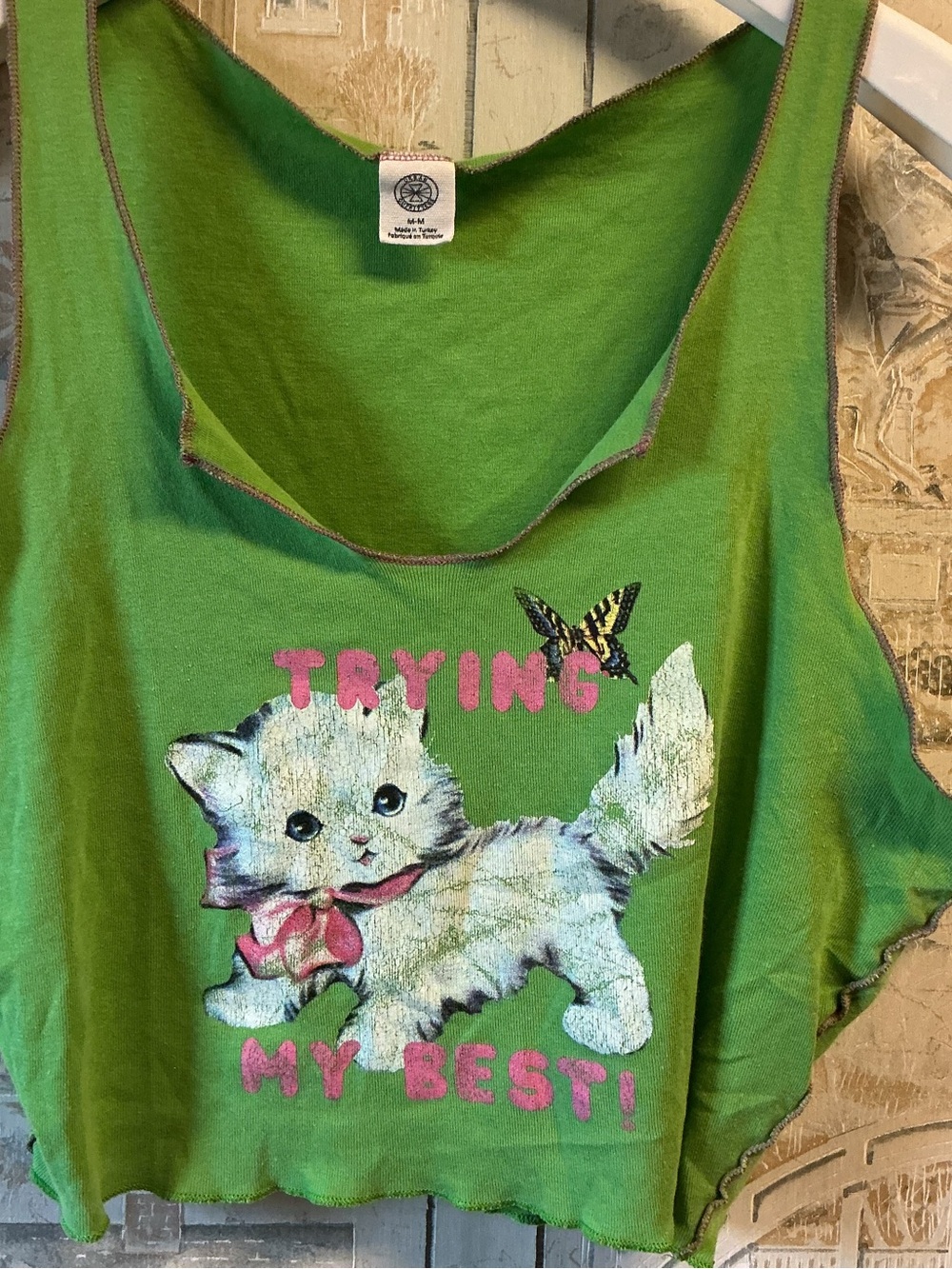 Urban Outfitters Green Cat Graphic Tank Top - Trying My Best!